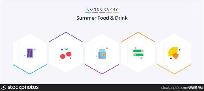 Summer Food and Drink 25 Flat icon pack including lemon. vegetable. beverage. salad. cucumber
