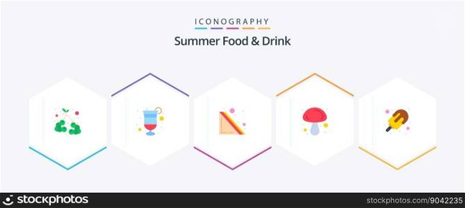 Summer Food and Drink 25 Flat icon pack including summer. vegetable. summer. mushroom. cooking