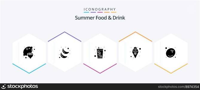 Summer Food and Drink 25 Glyph icon pack including coconut. ice. beverage. dessert. cone