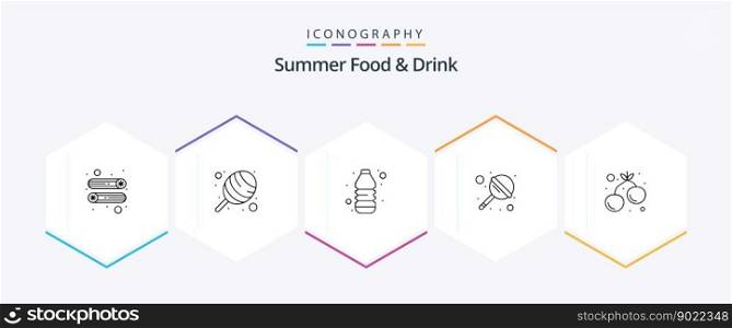 Summer Food and Drink 25 Line icon pack including sweet. fruit. drink. cherry. lollypop