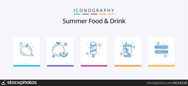 Summer Food and Drink Blue 5 Icon Pack Including vegetable. food. food. cucumber. soda. Creative Icons Design