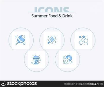 Summer Food and Drink Blue Icon Pack 5 Icon Design. food. cherry. candy. sweet. dessert