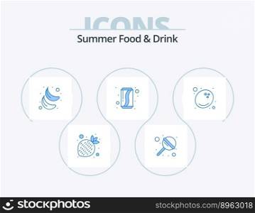 Summer Food and Drink Blue Icon Pack 5 Icon Design. fruits. coconut. fresh. soda. cola