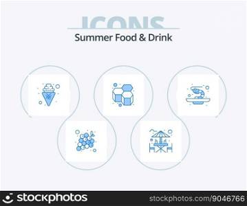 Summer Food and Drink Blue Icon Pack 5 Icon Design. prawn. honeycomb. sitting area. honey. sweet