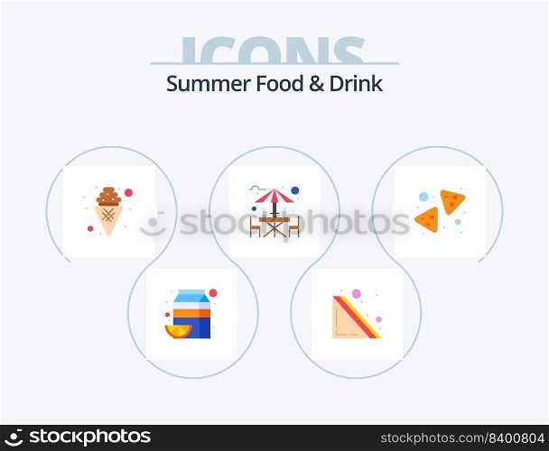 Summer Food and Drink Flat Icon Pack 5 Icon Design. chips. drink. ice cream. beach. alcohol