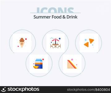 Summer Food and Drink Flat Icon Pack 5 Icon Design. chips. drink. ice cream. beach. alcohol