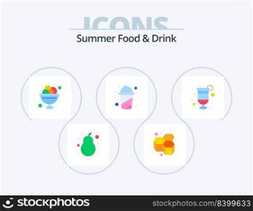 Summer Food and Drink Flat Icon Pack 5 Icon Design. cocktail. juice. bowl. drink. sweet