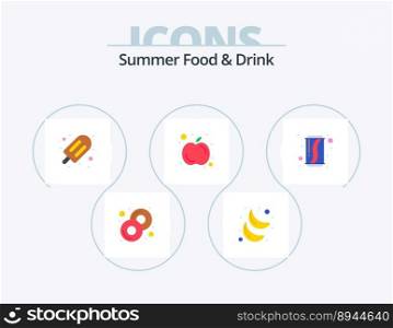 Summer Food and Drink Flat Icon Pack 5 Icon Design. cola. food. ice cream. fruits. apple