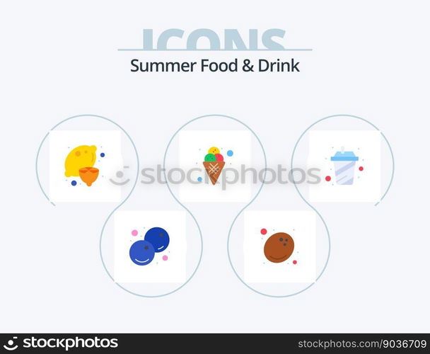 Summer Food and Drink Flat Icon Pack 5 Icon Design. cup. ice. healthy. dessert. cone