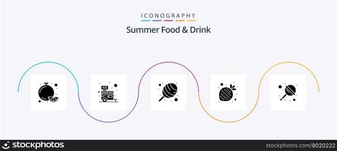 Summer Food and Drink Glyph 5 Icon Pack Including sweet. lollipop. candy. candy. healthy