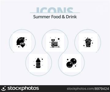 Summer Food and Drink Glyph Icon Pack 5 Icon Design. cup. stall. healthy. ice. shop