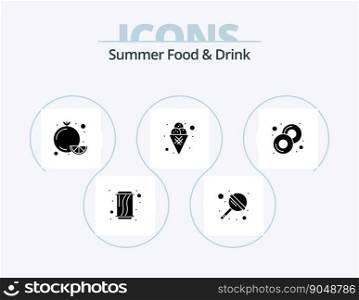Summer Food and Drink Glyph Icon Pack 5 Icon Design. doughnut. sweet. citrus. ice. cream