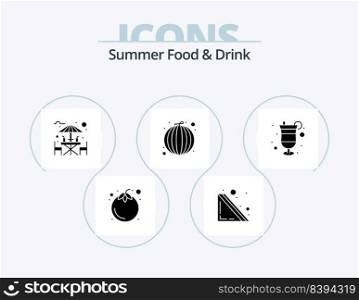 Summer Food and Drink Glyph Icon Pack 5 Icon Design. drink. watermelon. bar. vegetable. fruits
