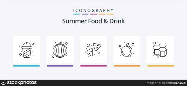 Summer Food and Drink Line 5 Icon Pack Including nachos. chips. grapes. shrimp. prawn. Creative Icons Design