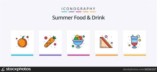 Summer Food and Drink Line Filled 5 Icon Pack Including cocktail. orange. mangosteen. juice. drink. Creative Icons Design
