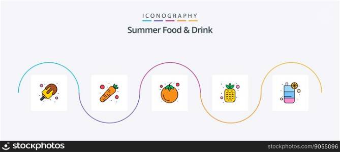 Summer Food and Drink Line Filled Flat 5 Icon Pack Including drink. healthy. vegetable. fruits. food