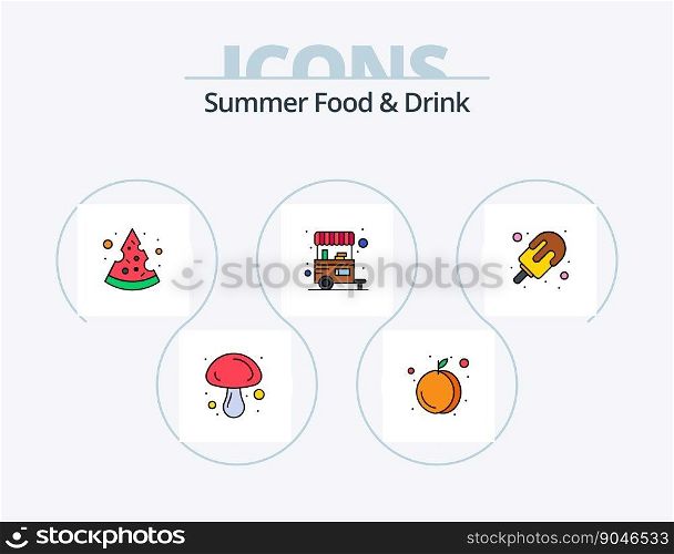 Summer Food and Drink Line Filled Icon Pack 5 Icon Design. fast food. ice. cream. dessert. ice cream