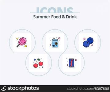 Summer Food and Drink Line Filled Icon Pack 5 Icon Design. summer drink. juice. food. cup. salad