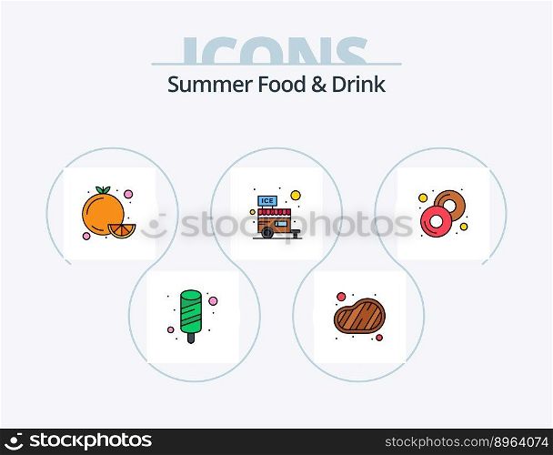 Summer Food and Drink Line Filled Icon Pack 5 Icon Design. summer. drink. snack. beverage. steak