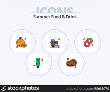 Summer Food and Drink Line Filled Icon Pack 5 Icon Design. summer. drink. snack. beverage. steak