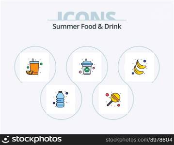 Summer Food and Drink Line Filled Icon Pack 5 Icon Design. sweet. fruit. orange juice. cherry. ice