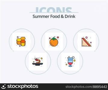 Summer Food and Drink Line Filled Icon Pack 5 Icon Design. sweet. honey. food. bees. fruit