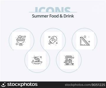 Summer Food and Drink Line Icon Pack 5 Icon Design. dessert. ice cream. pizza. holidays. food stall