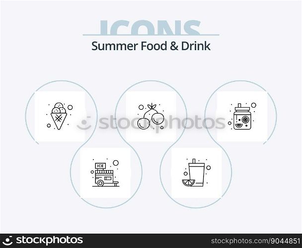 Summer Food and Drink Line Icon Pack 5 Icon Design. fruit. banana. fruit. summer. drink