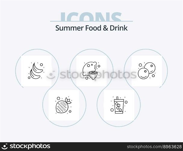 Summer Food and Drink Line Icon Pack 5 Icon Design. healthy. fruits. cone. food. sweet