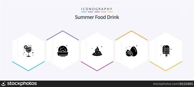 Summer Food Drink 25 Glyph icon pack including meal. food. summer. drink. kiwi