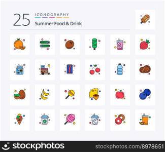 Summer Food & Drink 25 Line Filled icon pack including fruits. soda. food. drink. ice cream