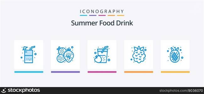 Summer Food Drink Blue 5 Icon Pack Including amanas comosus. strawberry. apple. fruit. food. Creative Icons Design