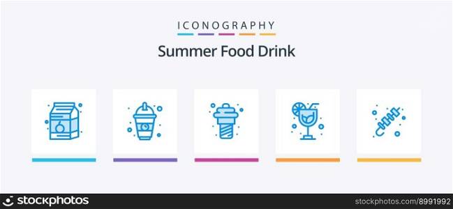 Summer Food Drink Blue 5 Icon Pack Including brochette. barbecue. yogurt. summer. drink. Creative Icons Design