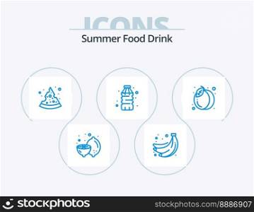 Summer Food Drink Blue Icon Pack 5 Icon Design. summer. pack. pizza. water. drink