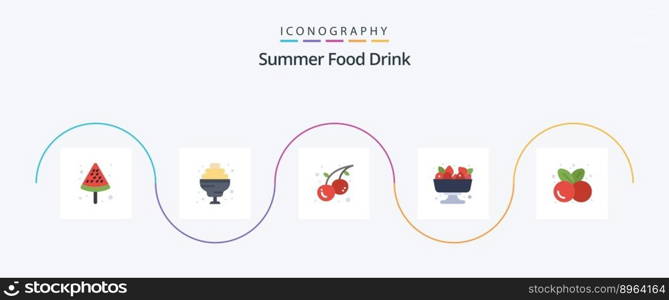 Summer Food Drink Flat 5 Icon Pack Including healthy food. food. fruit. cherries. fruit