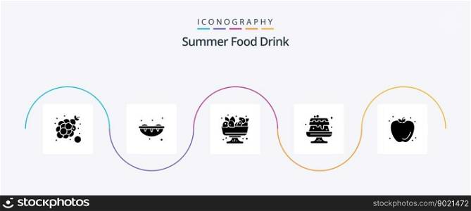 Summer Food Drink Glyph 5 Icon Pack Including apple. food. berry. cake. food