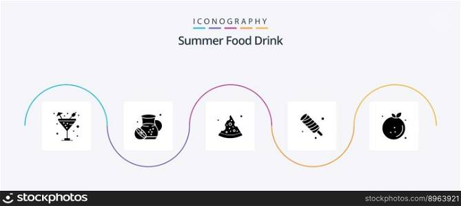 Summer Food Drink Glyph 5 Icon Pack Including food. citrus. pizza. meal. food