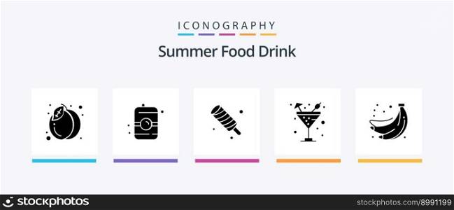 Summer Food Drink Glyph 5 Icon Pack Including food. water. summer. sparkling water. drink. Creative Icons Design
