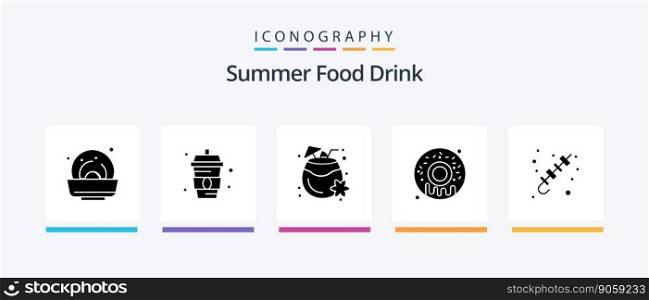 Summer Food Drink Glyph 5 Icon Pack Including grilled food. bbq. coconut juice. barbecue. sweet. Creative Icons Design
