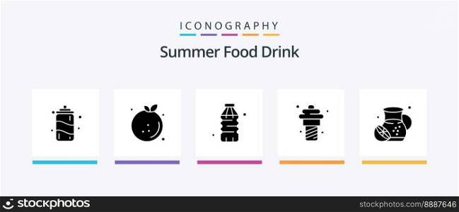 Summer Food Drink Glyph 5 Icon Pack Including summer. meal. bottle. ice cream. yogurt. Creative Icons Design