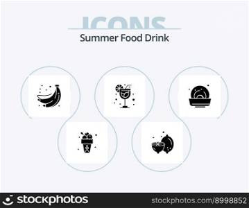Summer Food Drink Glyph Icon Pack 5 Icon Design. summer. mussel. bananas. summer. drink