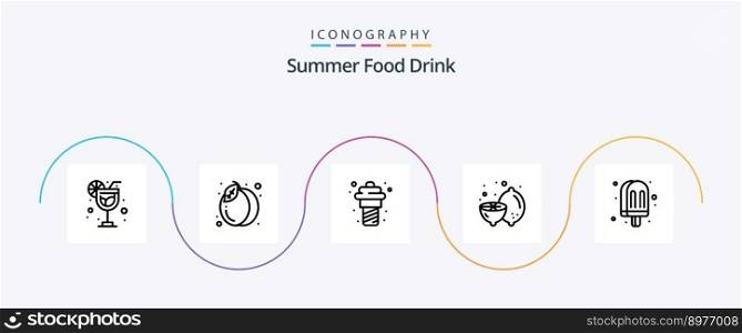 Summer Food Drink Line 5 Icon Pack Including ice cream. drink. food. fruit. food