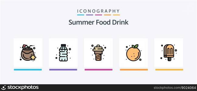 Summer Food Drink Line Filled 5 Icon Pack Including coconut juice. meal. drink. ice cream. yogurt. Creative Icons Design