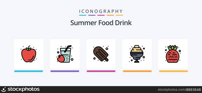 Summer Food Drink Line Filled 5 Icon Pack Including grapes. food. drink. bunch of grapes. holiday. Creative Icons Design