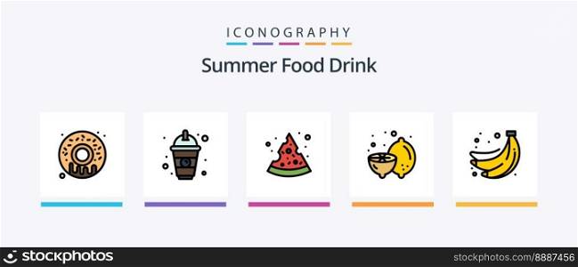 Summer Food Drink Line Filled 5 Icon Pack Including grilled food. bbq. drink. barbecue. holiday. Creative Icons Design