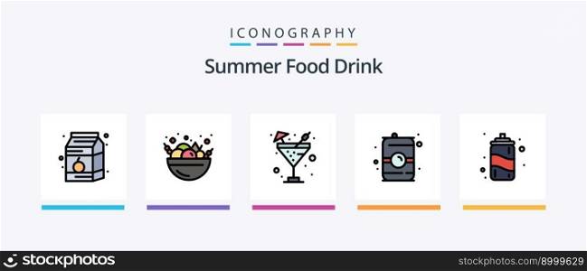 Summer Food Drink Line Filled 5 Icon Pack Including ice cream. summer. food. water. food. Creative Icons Design