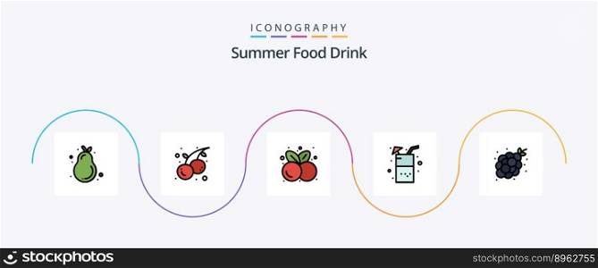 Summer Food Drink Line Filled Flat 5 Icon Pack Including bunch of grapes. food. cherries. drink. summer