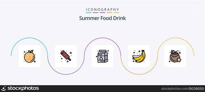 Summer Food Drink Line Filled Flat 5 Icon Pack Including coconut. summer. meal. food. milk