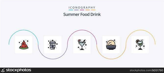 Summer Food Drink Line Filled Flat 5 Icon Pack Including . food. summer