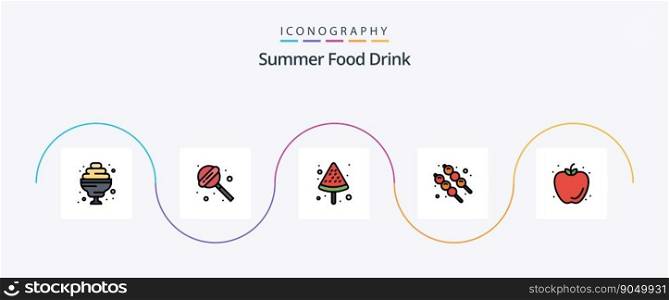 Summer Food Drink Line Filled Flat 5 Icon Pack Including . summer. summer. apple. food